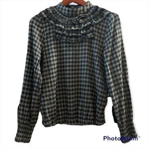 Zara Blouse Plaid with ruffles size small Bland and grey